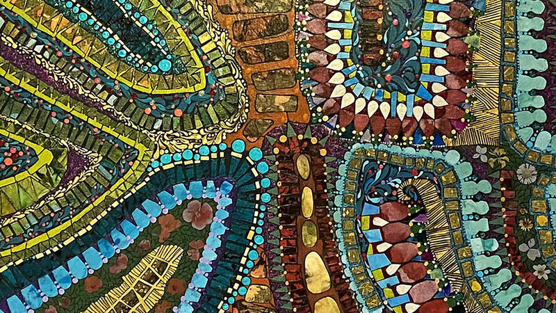 Mixed media work inspired by ancient labyrinth designs.