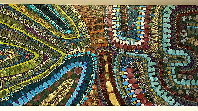 Mixed media work inspired by ancient labyrinth designs.