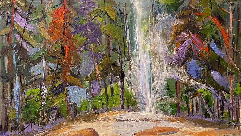 Impressionistic Painting of Old Faithful with Bison 