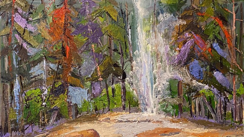 Impressionistic Painting of Old Faithful with Bison 