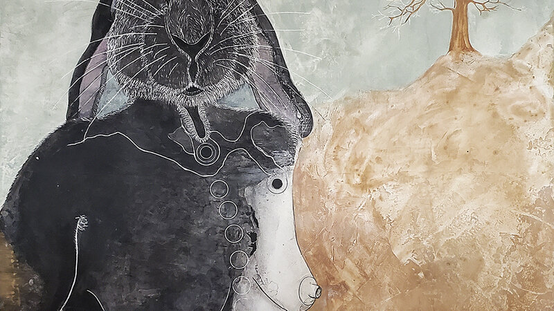 Title Inanna 24" X 36"  Mixed media on board https://elizabeth.criger.com https://www.instagram.com/elizabeth_criger_art