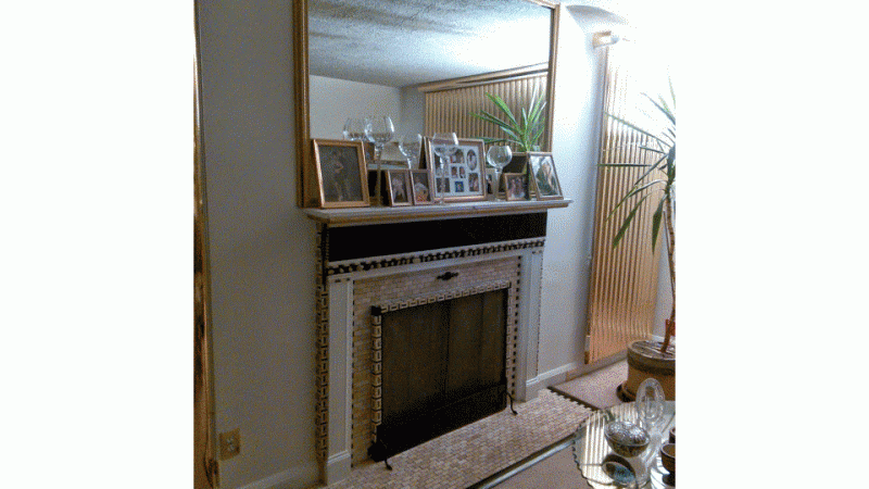 Mosaic Tile, Stone, and Wall Mirror Fire Place 