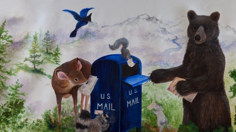 Mural for Post Office service window screen