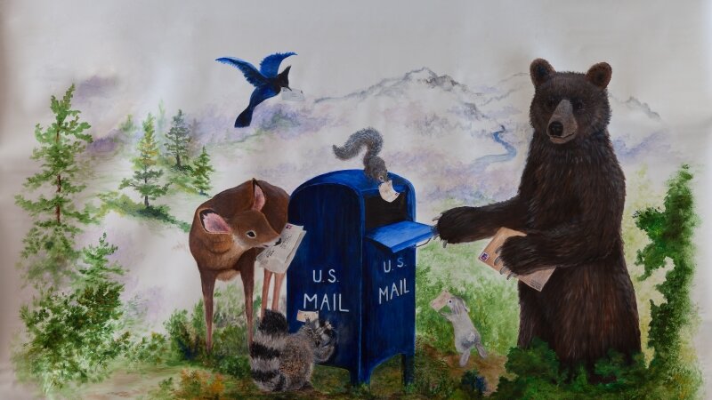 Mural for Post Office service window screen