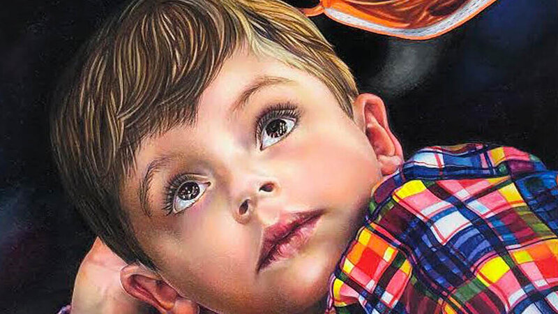 Kisses Through Covid Masks, 18" x 33," colored pencil