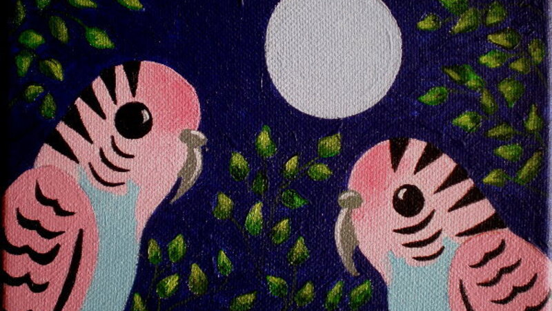 Two Budgies Groovin' 'Neath the Pale Moonlight