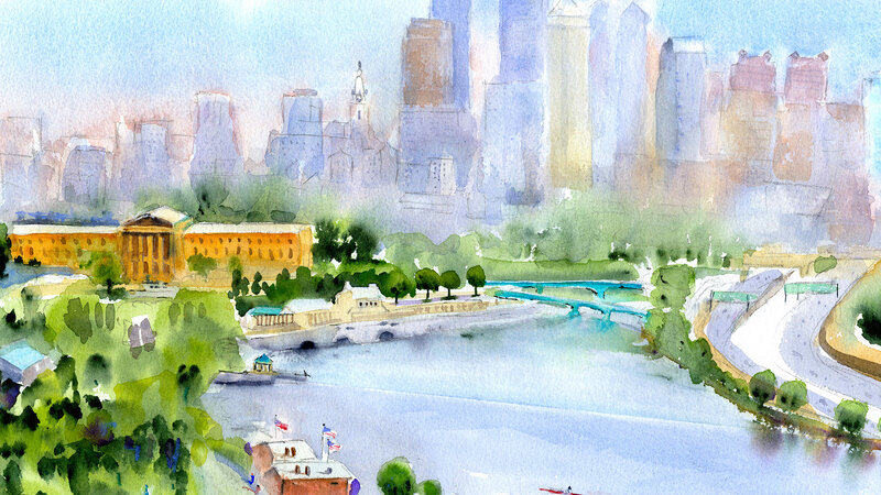 Skyline of Philadelphia watercolor