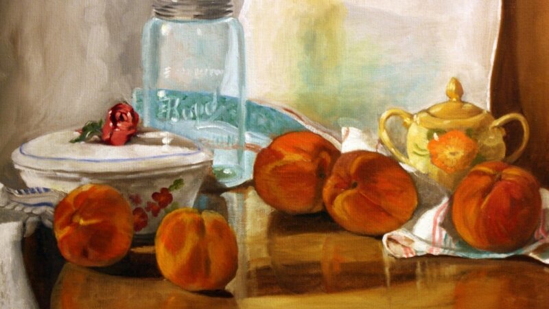 Peaches and Blue Jar