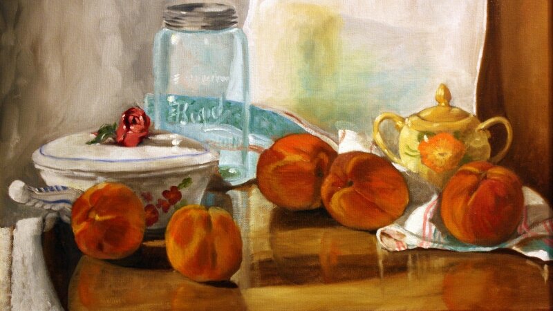 Peaches and Blue Jar