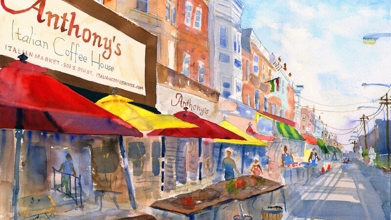 Philadelphia Italian Market Watercolor Painting