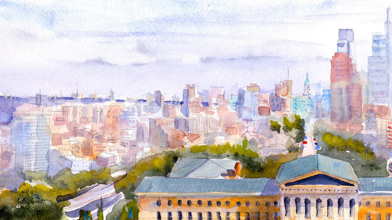 Philadelphia Art Museum and Skyline Watercolore