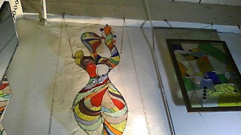 GUITAR LADY STAINED GLASS ART DESIGN