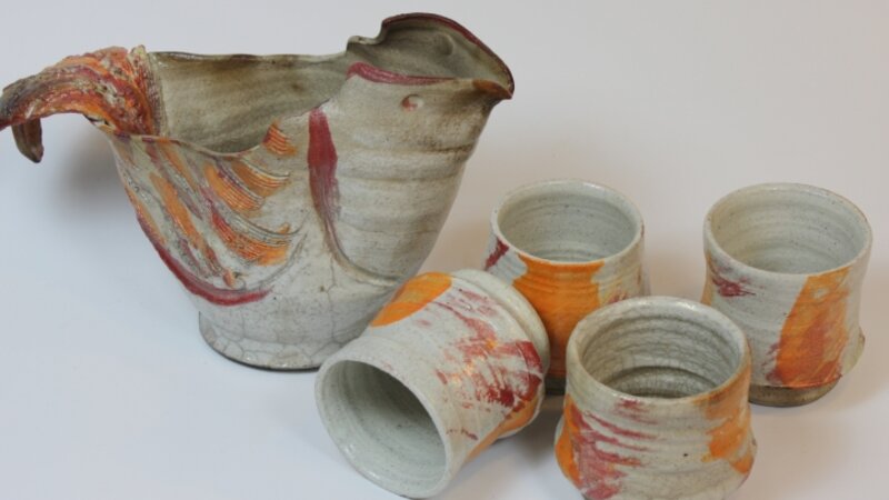 Raku Hen Pitcher and Cups Set