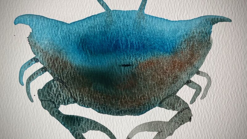 "Soul Crab". Painting in gouache, September, 2024