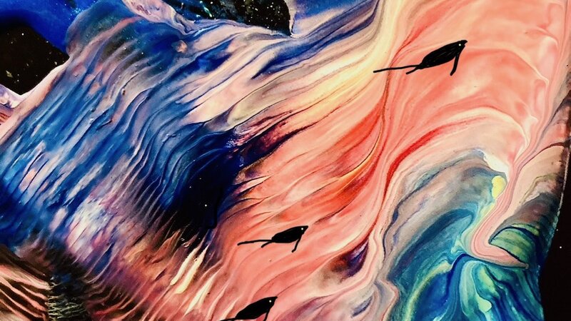 Painting in acrylic on black surface, August, 2025.