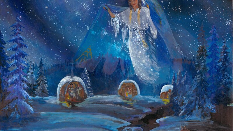 Starry Winter night - The Angelic Blanket Dancer keeps watch over the Wetu Village
