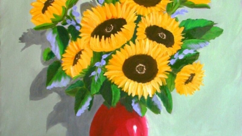Sunflowers in Red Vase
