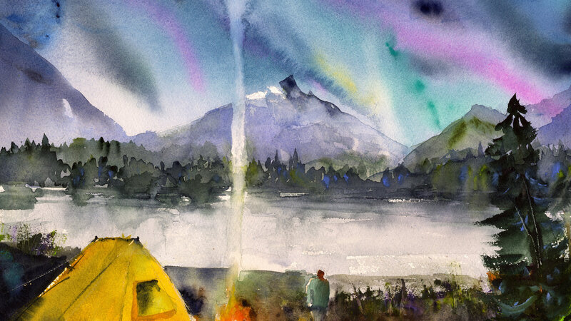 Northern Lights over Norway in Fall a campfire and stare at the amazing colors