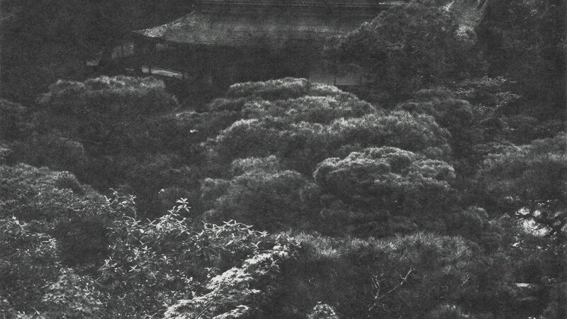A photogravure print of Ginkakuji temple in Kyoto.