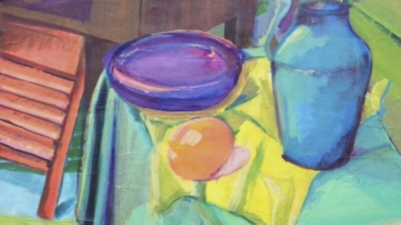 oil painting, bright colors with aqua