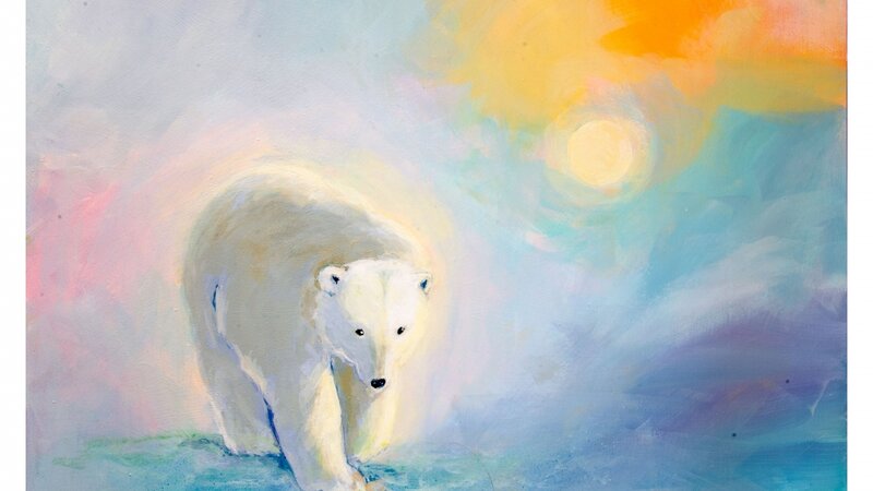 Polar bear walks on thin ice