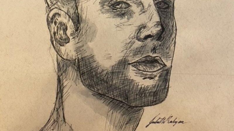 Ballpoint pen was used to draw out the shape of the model, and water was used to blend these lines 