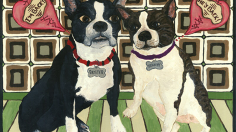 Painting of Buster and Brandy, two Boston Terriers
