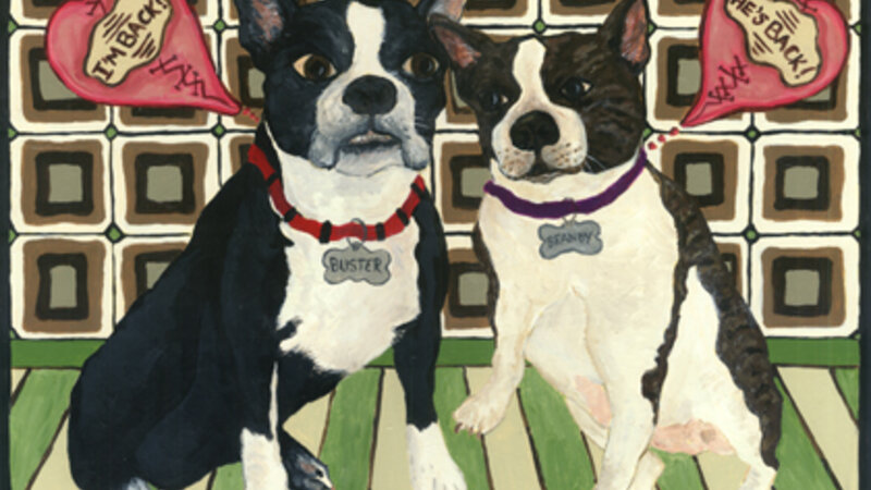 Painting of Buster and Brandy, two Boston Terriers