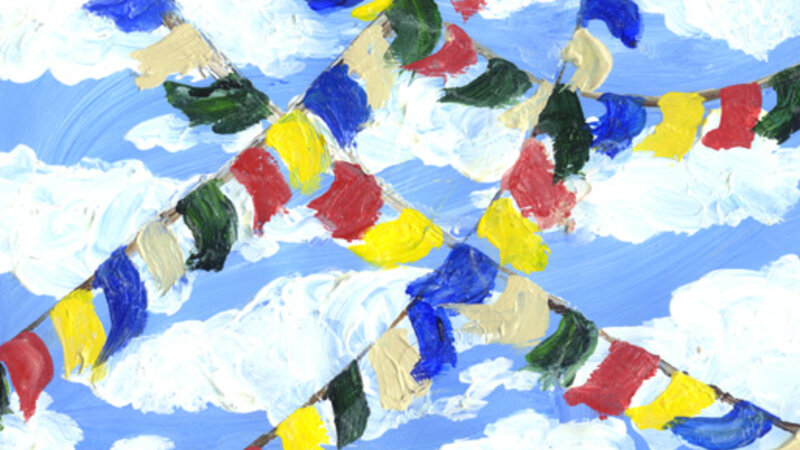 painting of prayer flags at the Maui Dharma Center