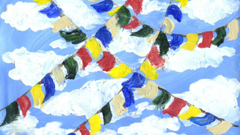 painting of prayer flags at the Maui Dharma Center