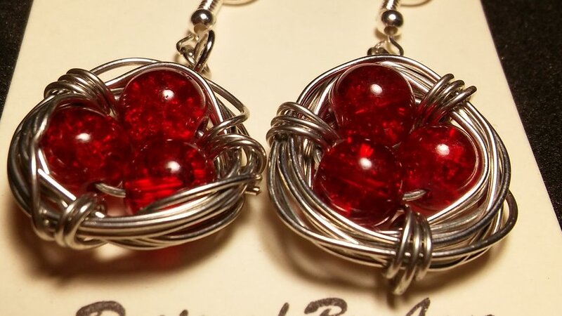Glass Beads Bird's Nest Wire Works Earrings