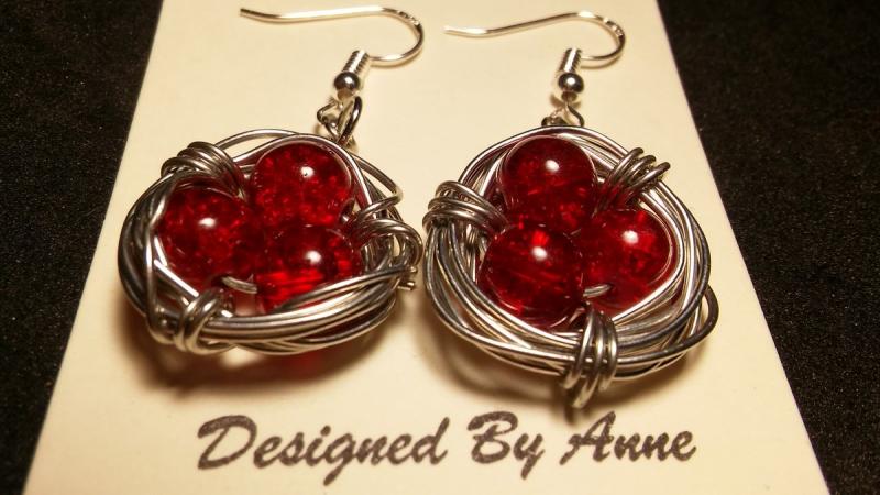 Glass Beads Bird's Nest Wire Works Earrings