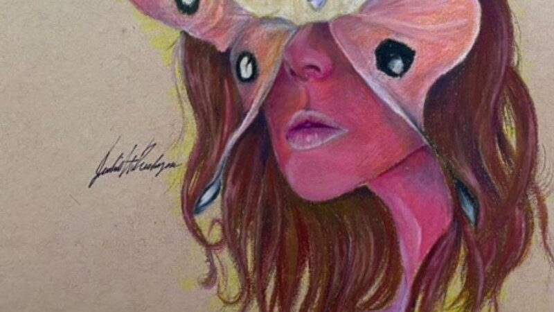 combination of charcoal and Prisma color pencils