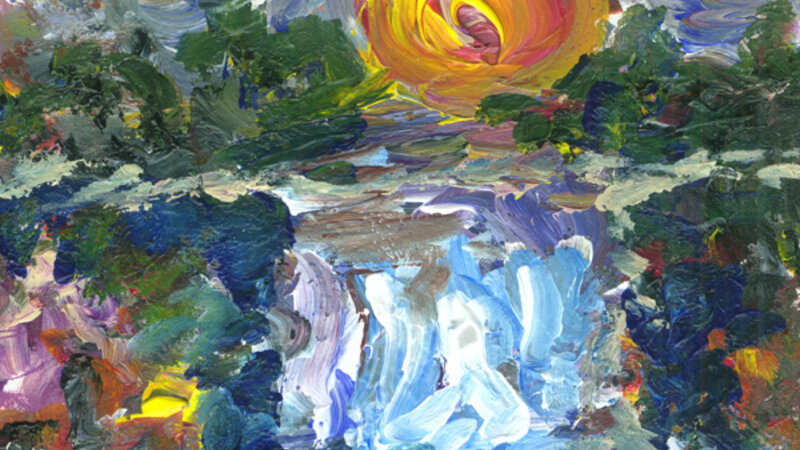 Acrylic on paper of a Nahiku sunset, Maui