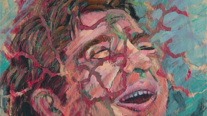 Oil And Cold Wax Portrait, Syrian Refugee Art, 11 X 12 Oil Portrait, Portrait On Wood Panel, Red And Teal Artwork, Small Oil Portrait, Impressionist Portrait, Modern Portrait, Figurative Artwork, Expressionist Portrait, Cold Wax Painting