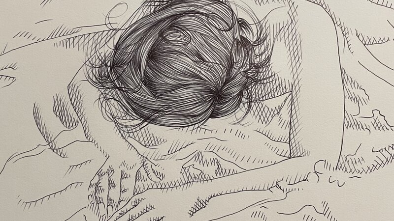 Buried In The Sand, Ink Pen Drawing 9” x 12”