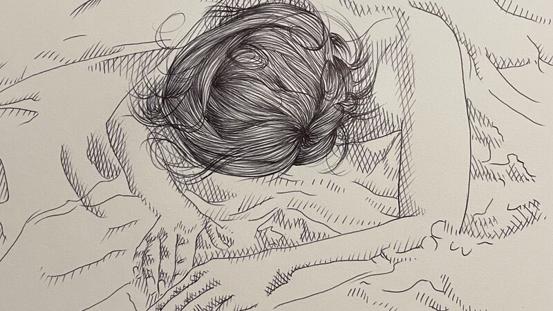 Buried In The Sand, Ink Pen Drawing 9” x 12”