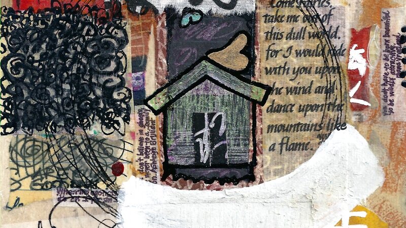 Collage, mixed media mounted on 5"X5" wood panel