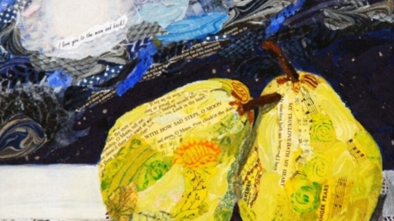 Collage, marbled paper, gelli print, night sky