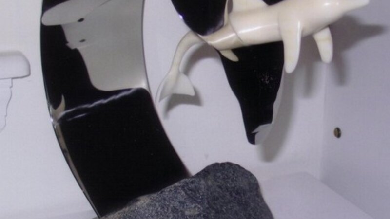 dolphin, wave, metal, stone, marble