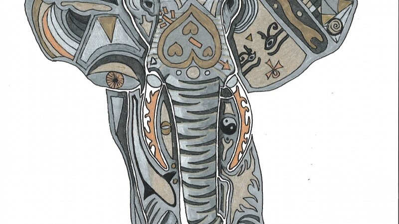 Abstract Elephant spirit animal gel pen and marker.