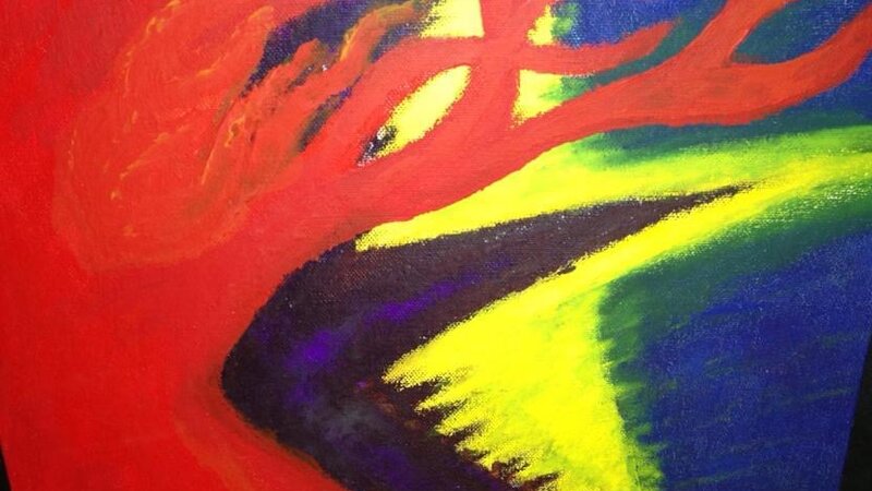 “Feel” by ❤️C. Paint on Canvas piece, no brushes used ~ first made for a skateboard design