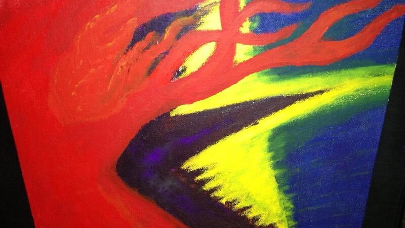 “Feel” by ❤️C. Paint on Canvas piece, no brushes used ~ first made for a skateboard design