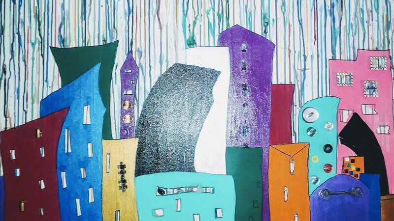 Multi-color, mixed medium, acrylic paint, canvas