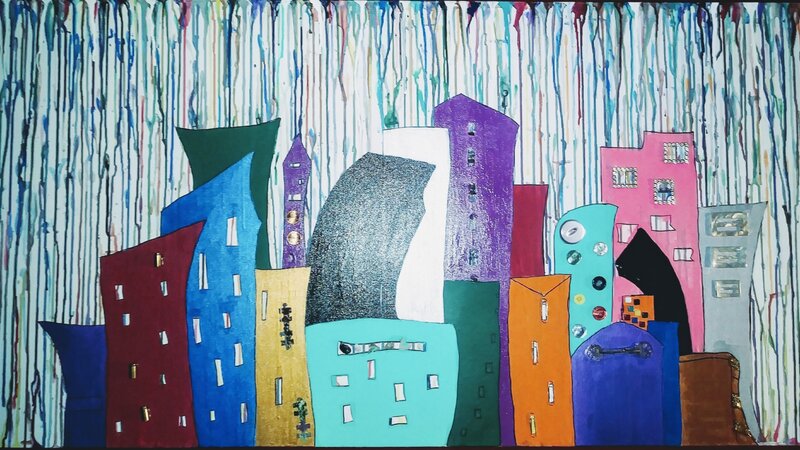 Multi-color, mixed medium, acrylic paint, canvas