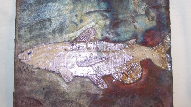 Framed Raku catfish tile