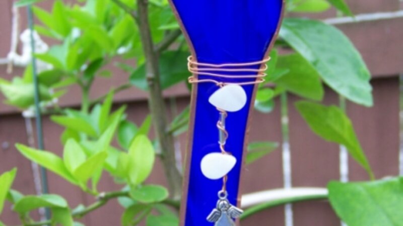 Blue hand cut stain glass suncatcher 