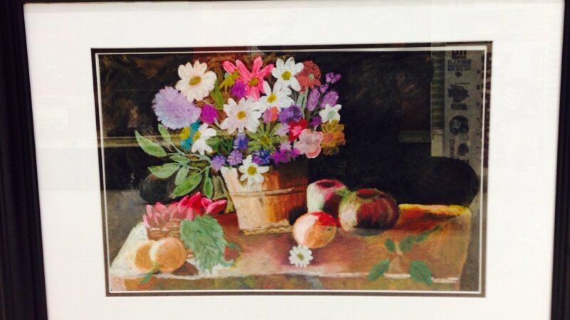 Still life of flowers and fruits