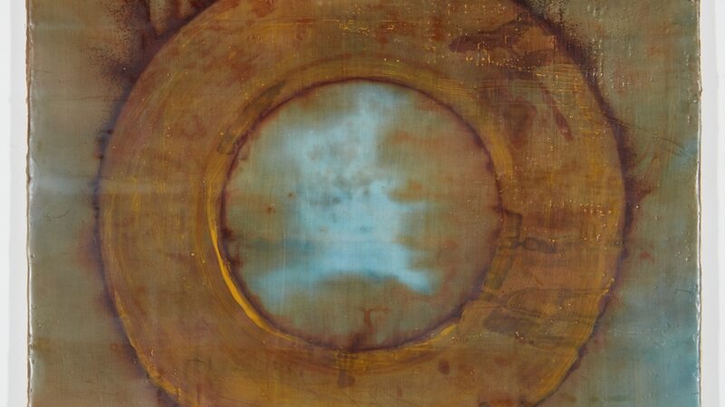 Encaustic painting, pigment sticks, beeswax, demar resin, Eco dying, transfer of rust to fabric