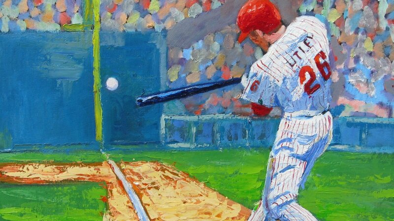 Chase Utley Art Watercolor Philadelphia Phillies Lou Baker Artist Original Art